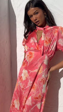 Coral Floral Tie Neck Dress