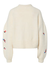 Cream Knit Sweater with Embroidered Flowers