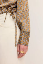 Camel Micro Print Drawstring Blouse