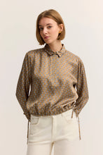 Camel Micro Print Drawstring Blouse
