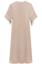 Beige Midi Shirt Dress with Tie Sleeve Detail