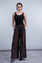 Chocolate Tie Waist Wide Leg Trousers