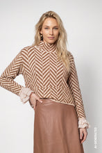 Herringbone Print High Neck Knit Top