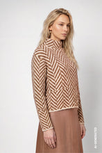 Herringbone Print High Neck Knit Top