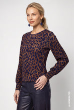 Animal Print Long Sleeve Top – Camel & Navy