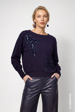Navy Sequin Floral Embellished Jumper