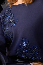 Navy Sequin Floral Embellished Jumper