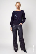 Navy Sequin Floral Embellished Jumper