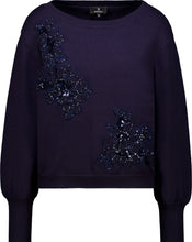 Navy Sequin Floral Embellished Jumper