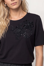 Black Embellished Floral T-Shirt