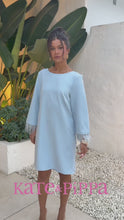 Mini Shift Dress with Feather Cuffs & Bow Back - Baby Blue