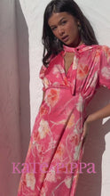 Coral Floral Tie Neck Dress
