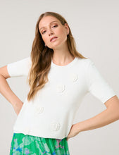 Short Sleeve Jumper with Crochet Flowers - Off Whimp