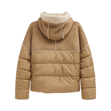 Camel Puffer with Shearling Hood