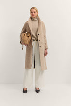 Oversized Wool-Blend Coat with Stretch - Beige